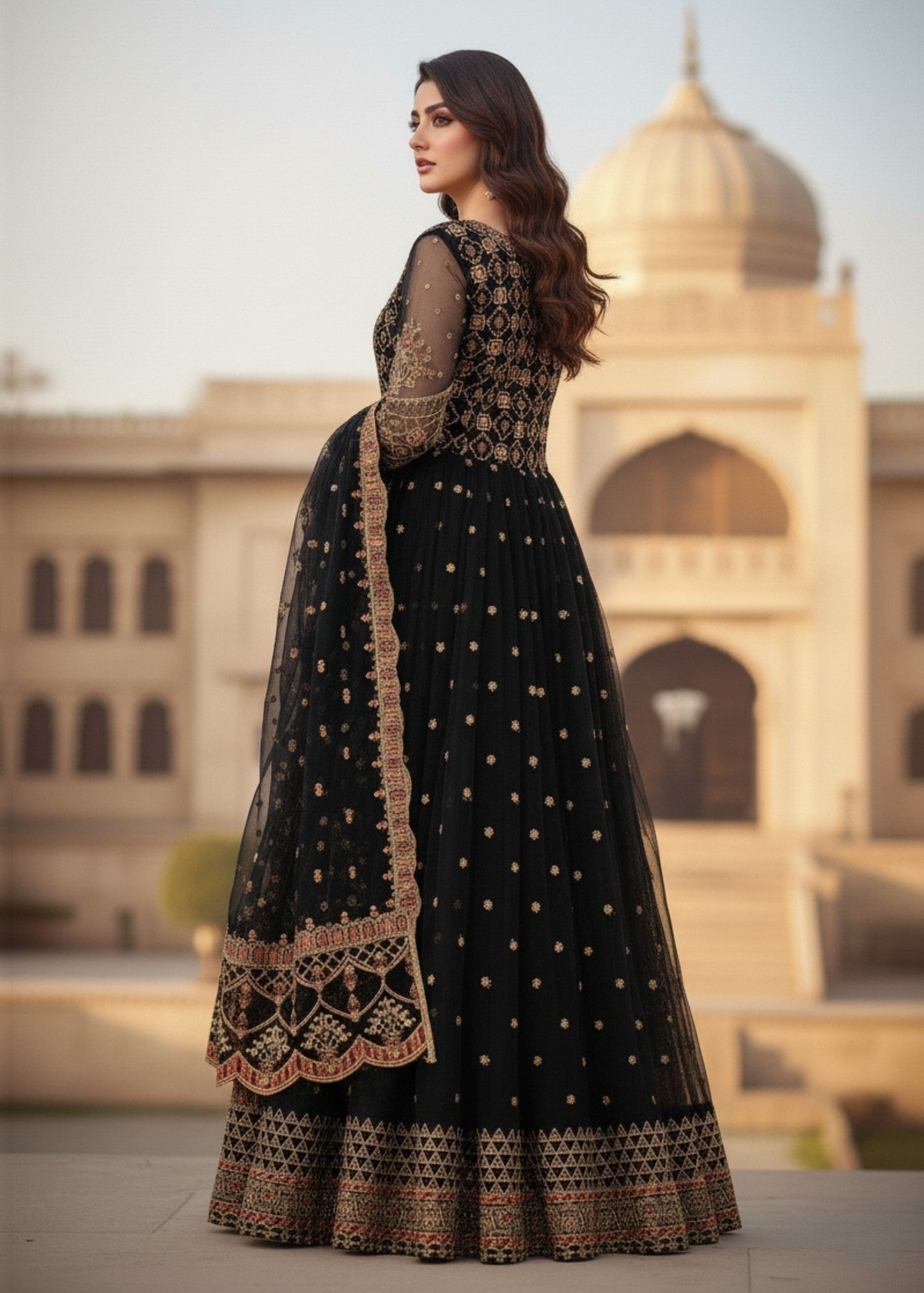 Ladies Embroidered Black Organza Shalwar Kameez Online in UK USA Canada