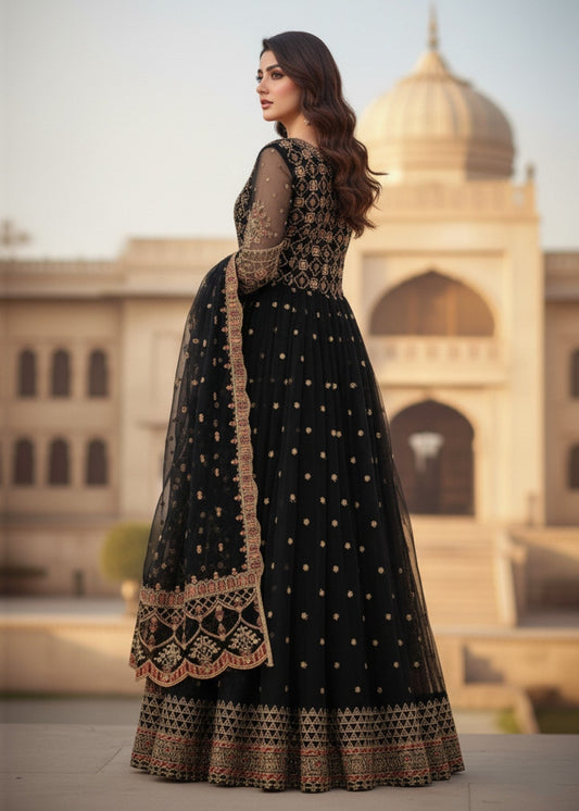 Ladies Embroidered Black Organza Shalwar Kameez Online in UK USA Canada