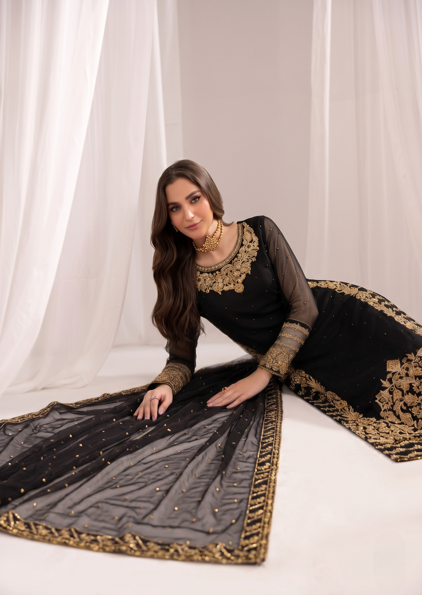 Ladies Embroidered Black Partywear Suit Online in UK USA Canada
