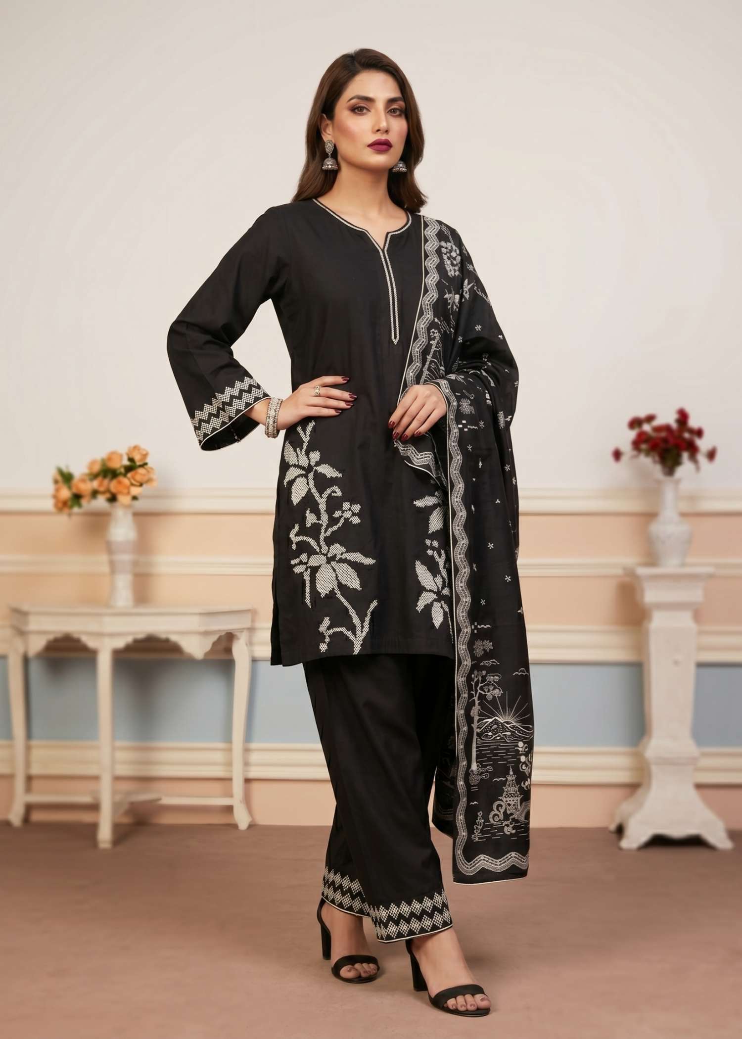 Ladies Embroidered Black Salwar Kameez Online in UK USA Canada