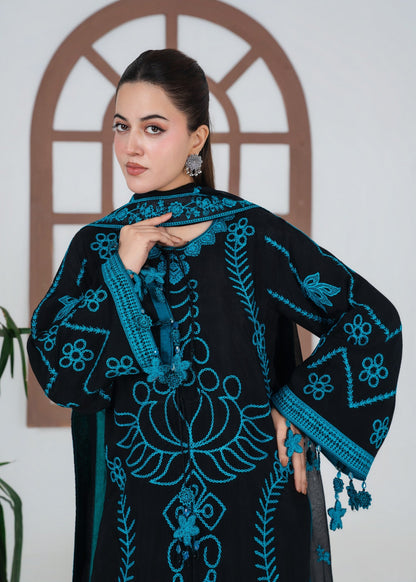 Ladies Embroidered Black Silk Suit with Chiffon Dupatta Online in UK USA Canada
