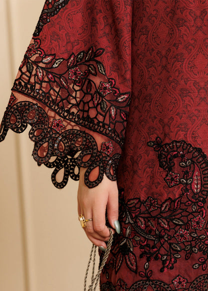 Ladies Embroidered Blood Red Khaddar Shalwar Kameez Online in UK USA Canada