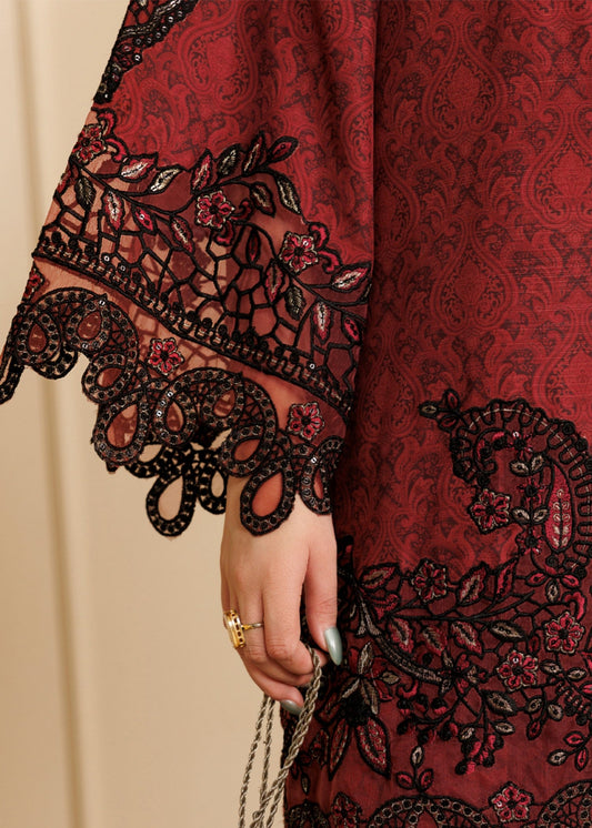 Ladies Embroidered Blood Red Khaddar Shalwar Kameez Online in UK USA Canada