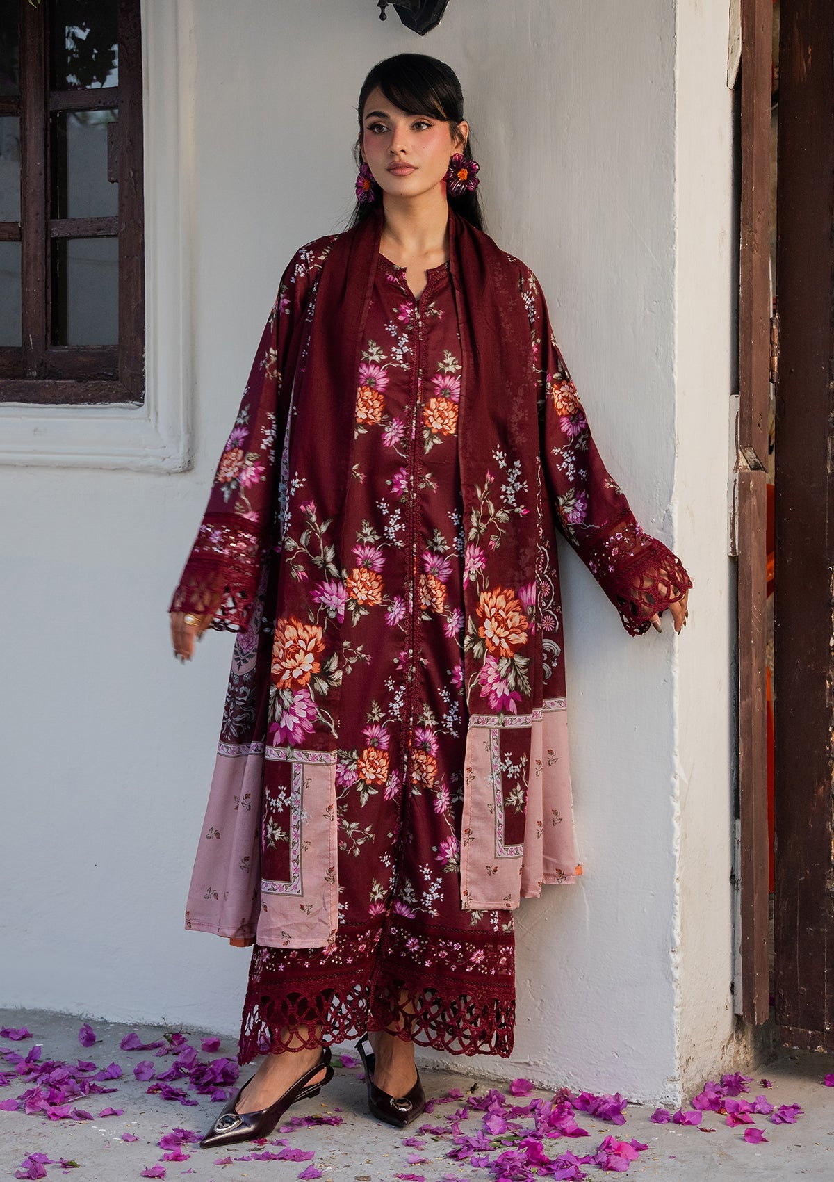 Ladies Embroidered Blood Red Shalwar Kameez Online in UK USA Canada