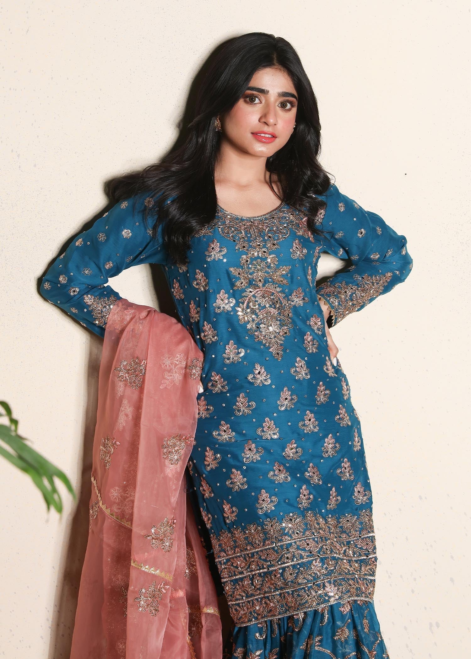 Ladies Embroidered Blue Chiffon Salwar Kameez Online in UK USA Canada