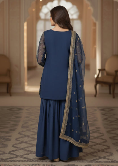 Ladies Embroidered Blue Gharara Suit Online in UK USA Canada