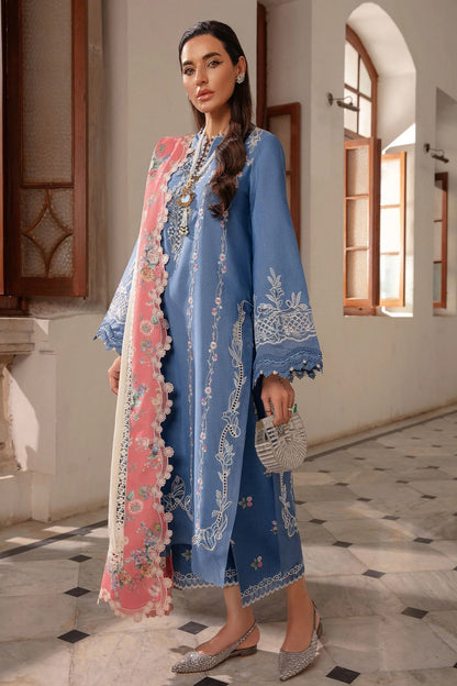 Ladies Embroidered Blue Lawn Shalwar Kameez Online in UK USA Canada