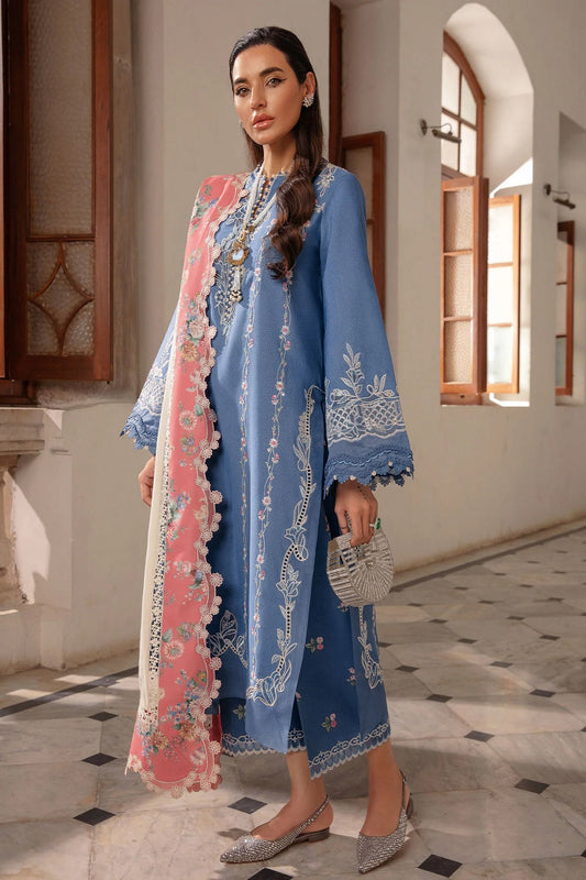 Ladies Embroidered Blue Lawn Shalwar Kameez Online in UK USA Canada