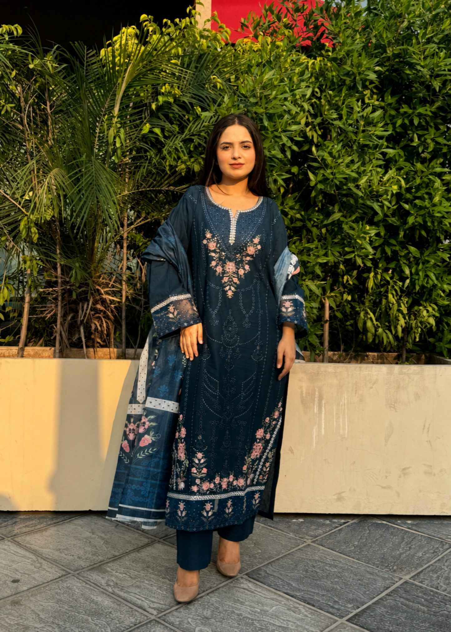 Ladies Embroidered Blue Lawn Shalwar Kameez Online in UK USA Canada