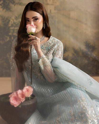 Ladies Embroidered Blue Organza Wedding Sharara Online in UK USA Canada