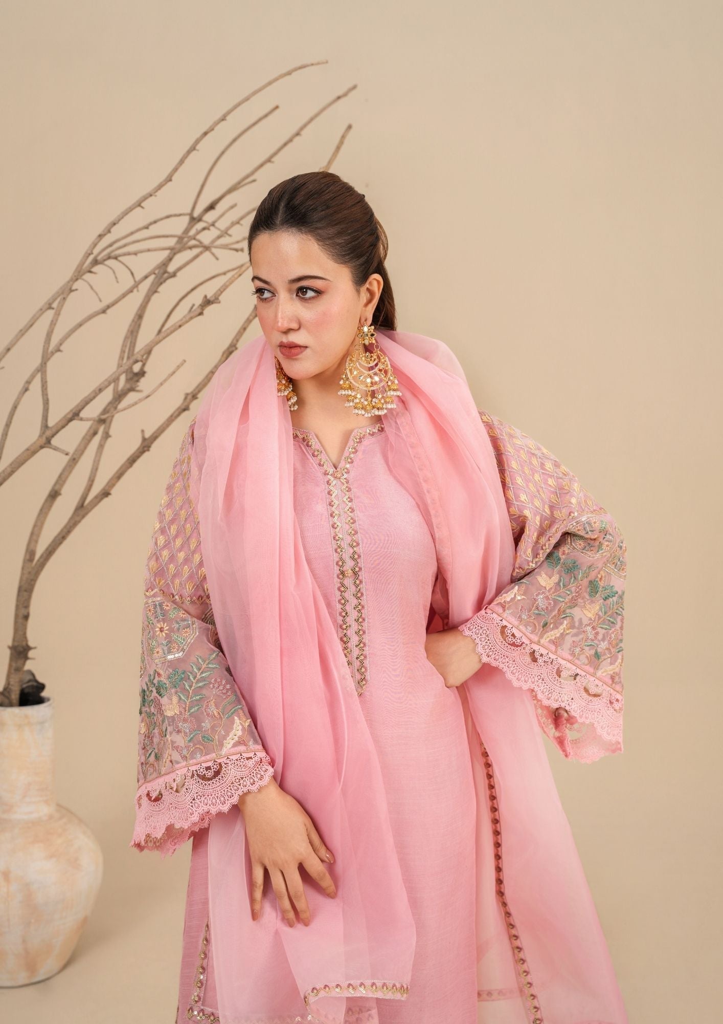 Ladies Embroidered Blush Pink Silk Viscose Salwar Kameez Online in KSA Riyadh Saudi Arabia Oman Bahrain Qatar