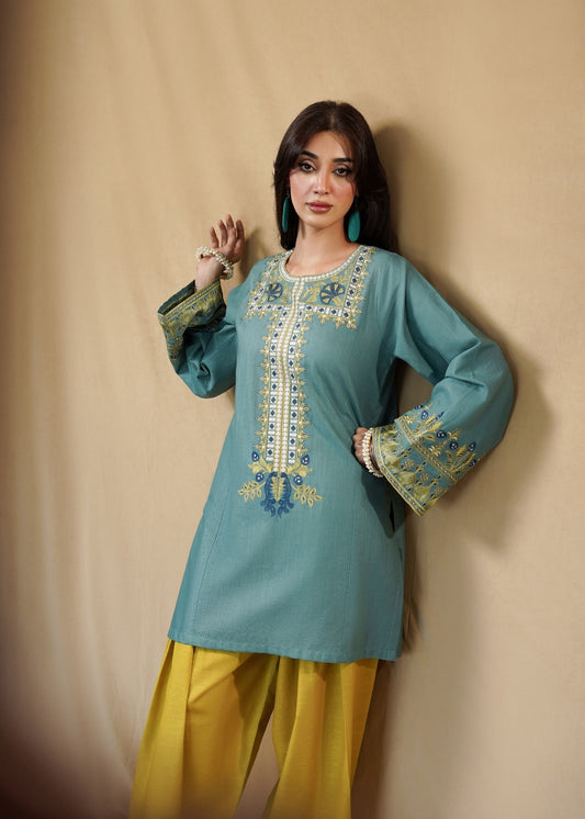 Ladies Embroidered Bondi Blue Farshi Shalwar Online in UK USA Canada
