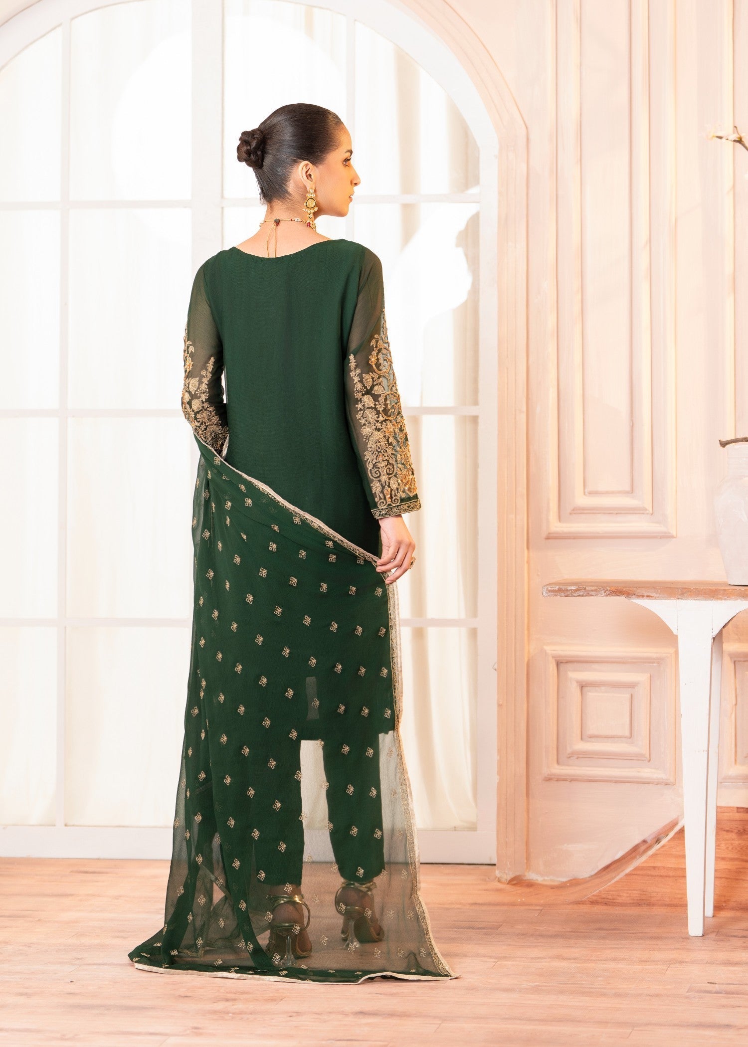 Ladies Embroidered Bottle Green Shalwar Kameez Online in UK USA Canada
