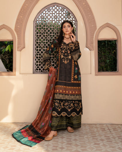 Ladies Embroidered Brown Lawn Salwar Kameez Online in UK USA Canada