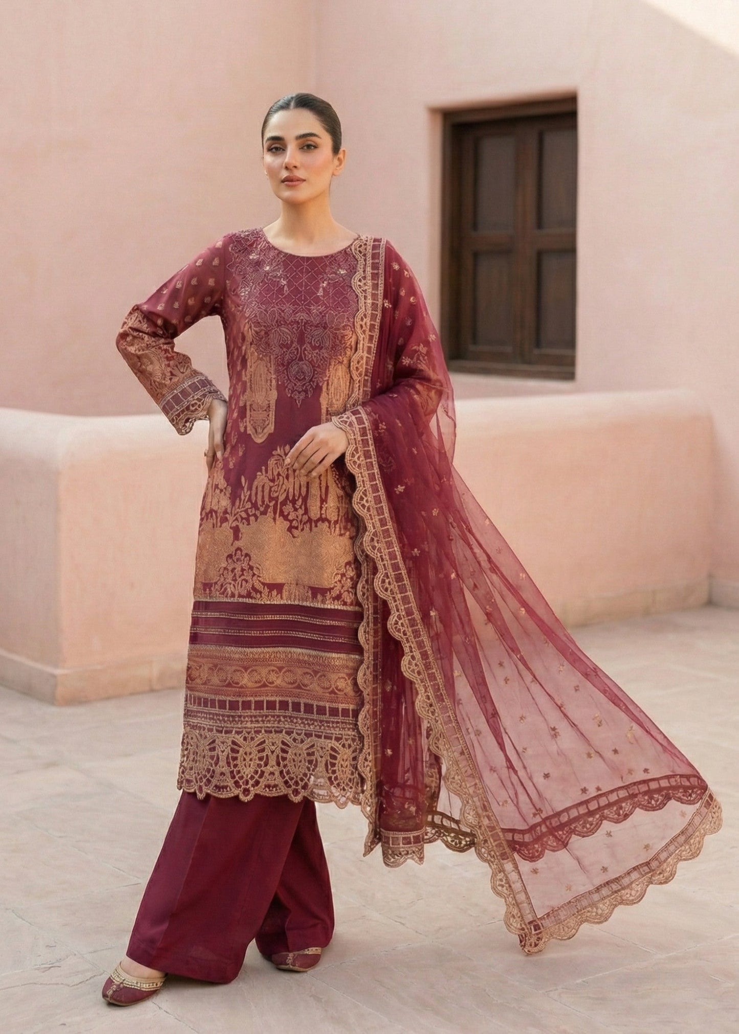 Ladies Embroidered Brown Lawn Suit Online in UK USA Canada