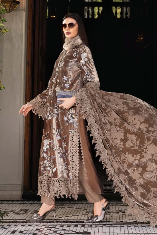 Ladies Embroidered Brown Velvet Shalwar Kameez Online in UK USA Canada