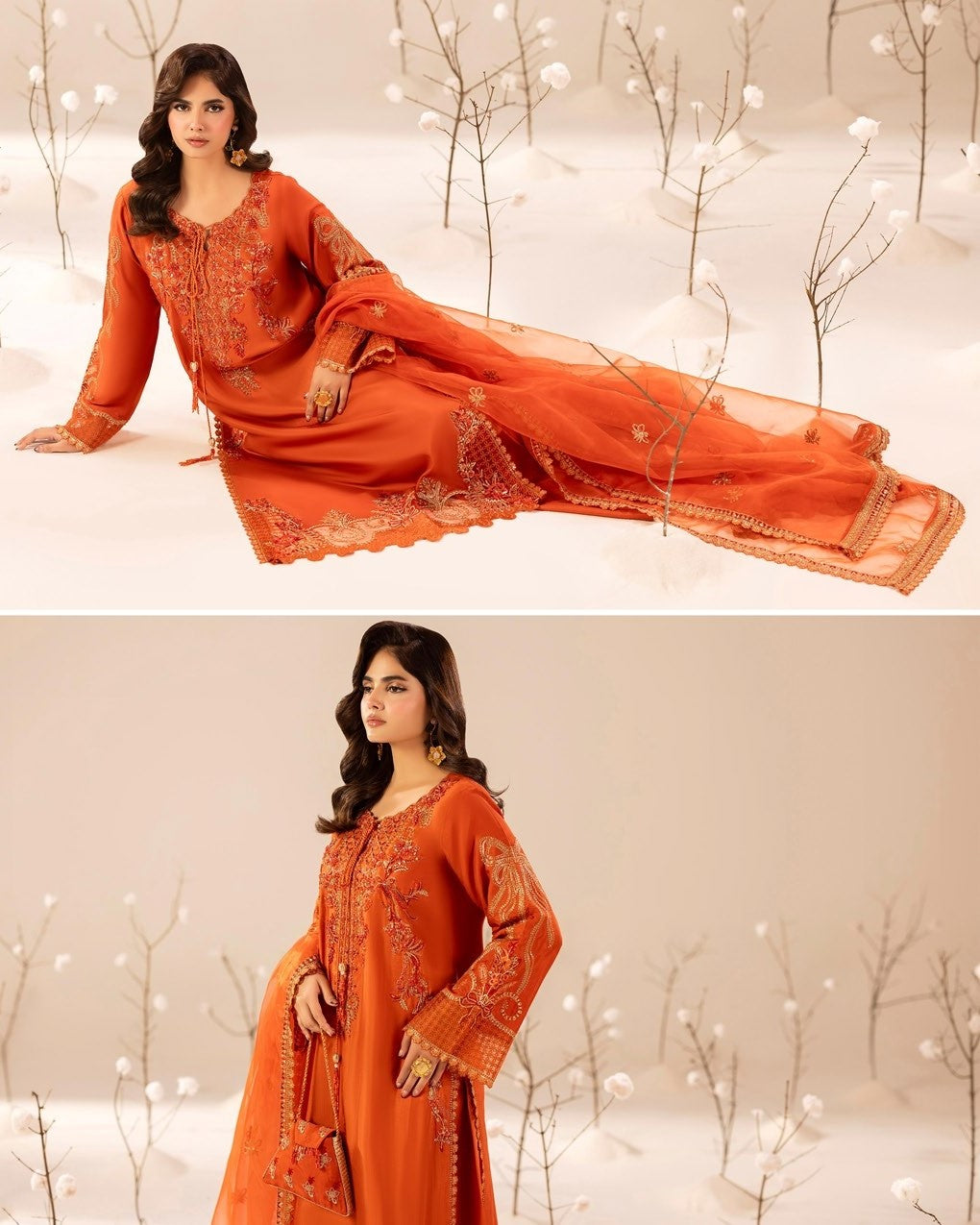 Ladies Embroidered Burnt Orange Raw Silk Shalwar Kameez Online in UK USA Canada