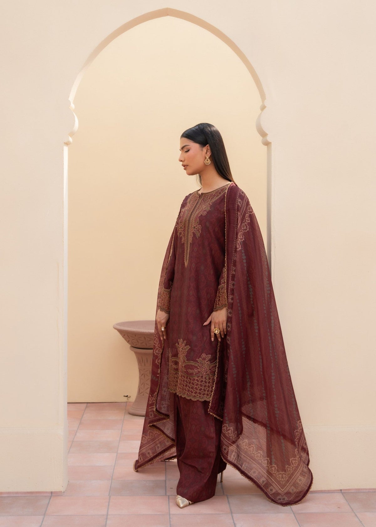 Ladies Embroidered Burnt Umber Shalwar Kameez Online in UK USA Canada