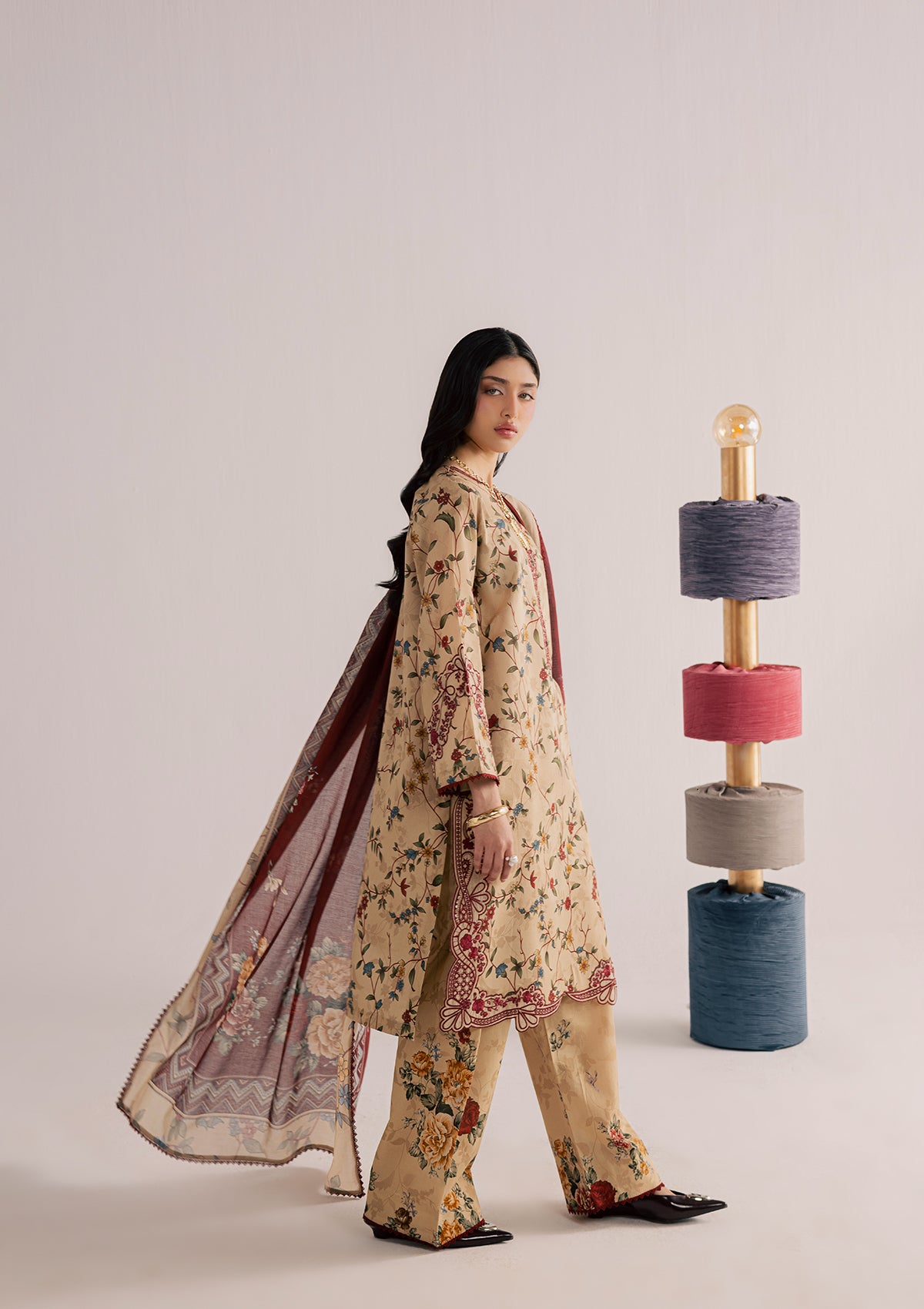 Ladies Embroidered Camel Brown Shalwar Kameez Online in UK USA Canada