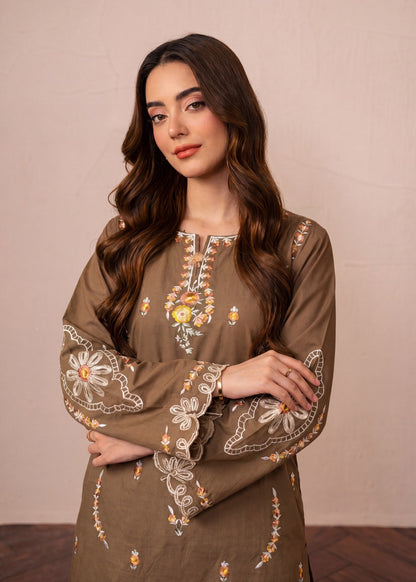 Ladies Embroidered Camel Brown Shalwar Kameez Online in UK USA Canada