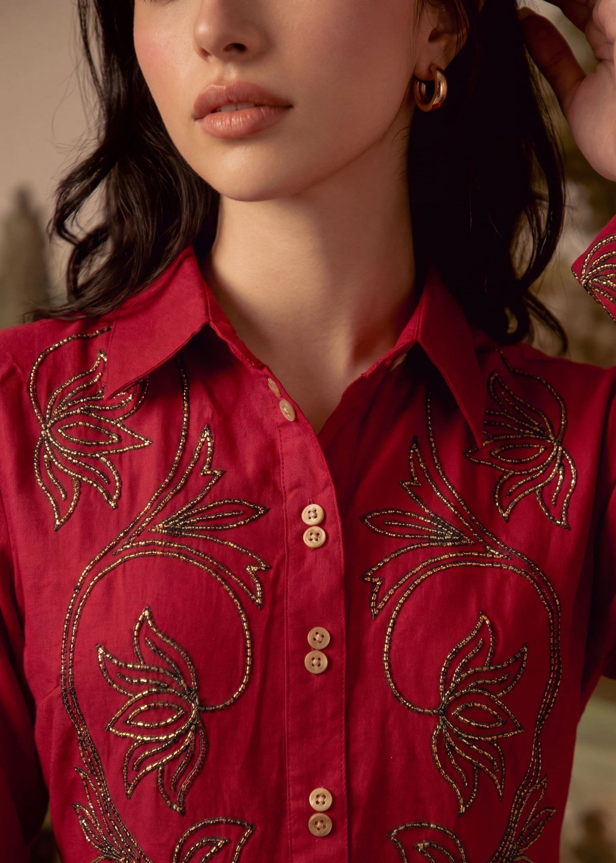Ladies Embroidered Cardinal Red Dhanak Kurta Online in UK USA Canada