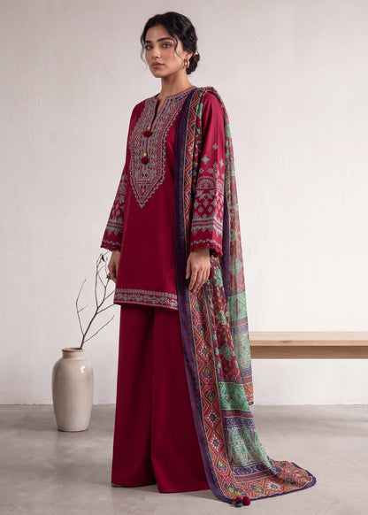 Ladies Embroidered Carmine Dhanak Kurta Set Online in UK USA Canada