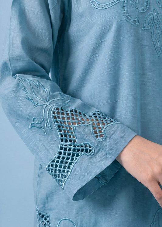 Ladies Embroidered Carolina Blue Khaddar Kurta Set Online in UK USA Canada
