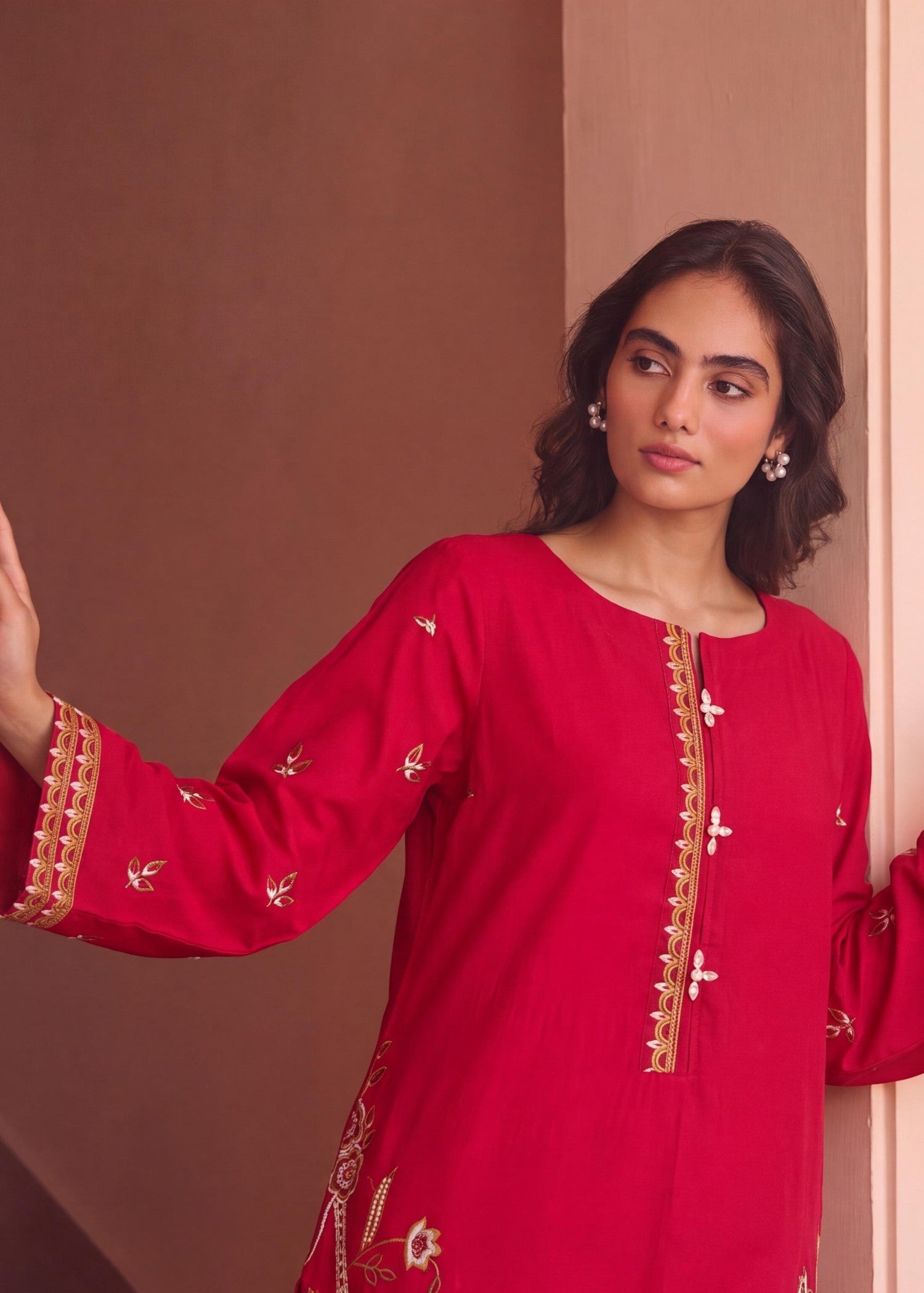 Ladies Embroidered Cerise Shalwar Kameez Online in UK USA Canada