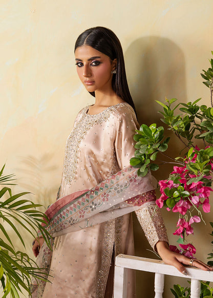 Ladies Embroidered Champagne Charmuse Partywear Suit Online in UK USA Canada