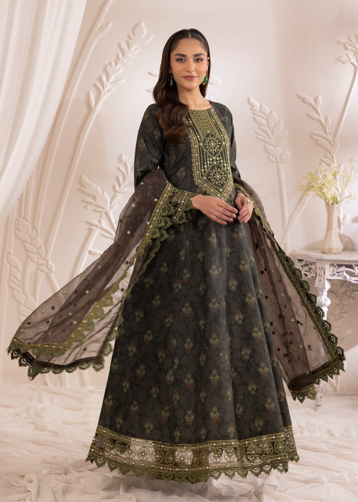 Ladies Embroidered Charcoal Black Shalwar Kameez Online in UK USA Canada
