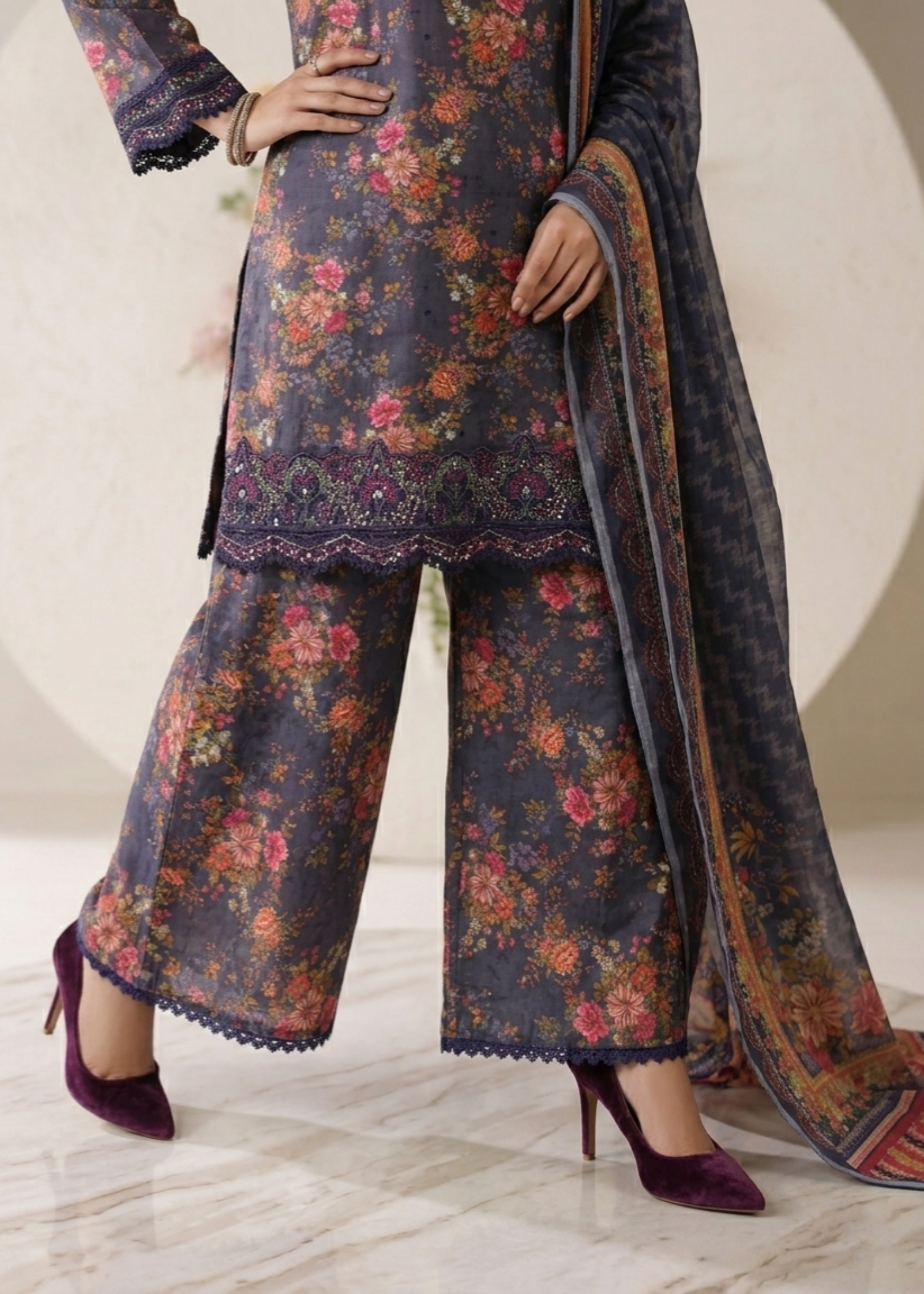 Ladies Embroidered Charcoal Lawn Salwar Kameez Online in Dubai UAE Abudhabi Ajman Sharjah