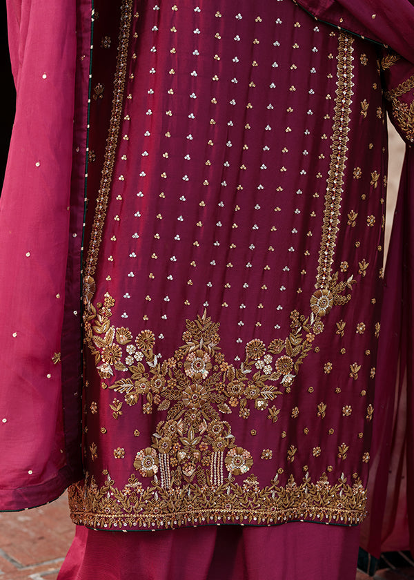 Ladies Embroidered Charmuse Silk Party Wear Suit Online in UK USA Canada