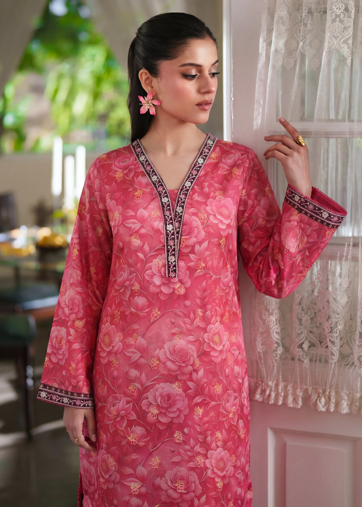 Ladies Embroidered Cherry Red Shalwar Kameez Online in UK USA Canada