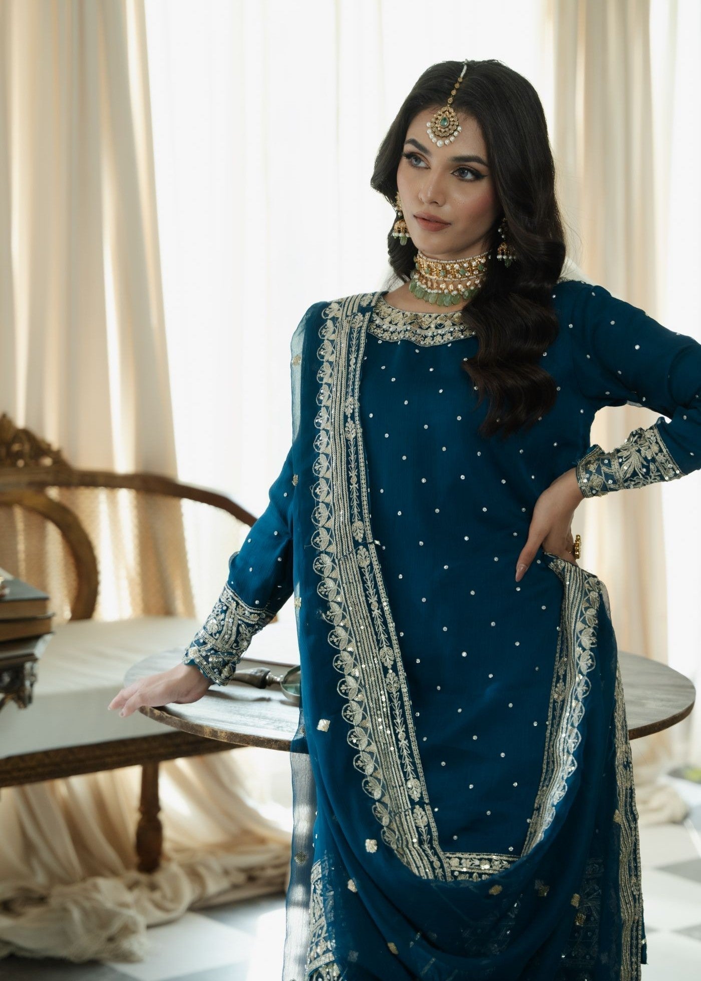 Ladies Embroidered Chiffon Gharara Suit Online in Sri Lanka India Australia