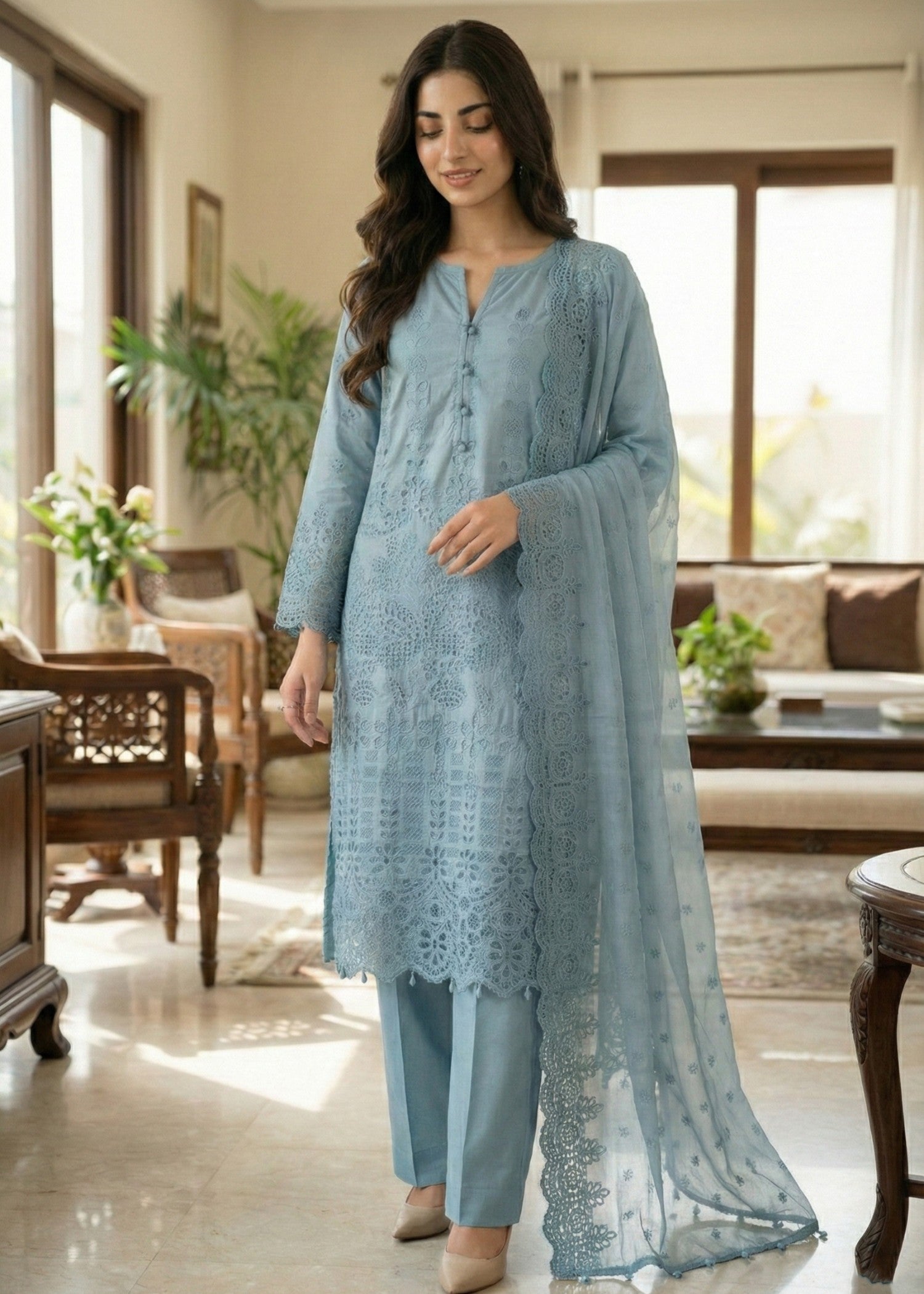 Ladies Embroidered Chikankari Cotton Straight Kurta Suit Online in UK USA Canada