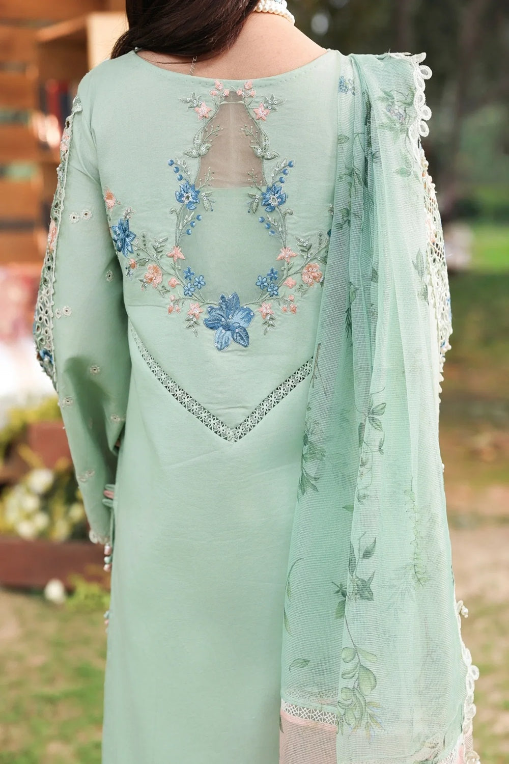 Ladies Embroidered Chikankari Light Green Shalwar Kameez Online in UK USA Canada