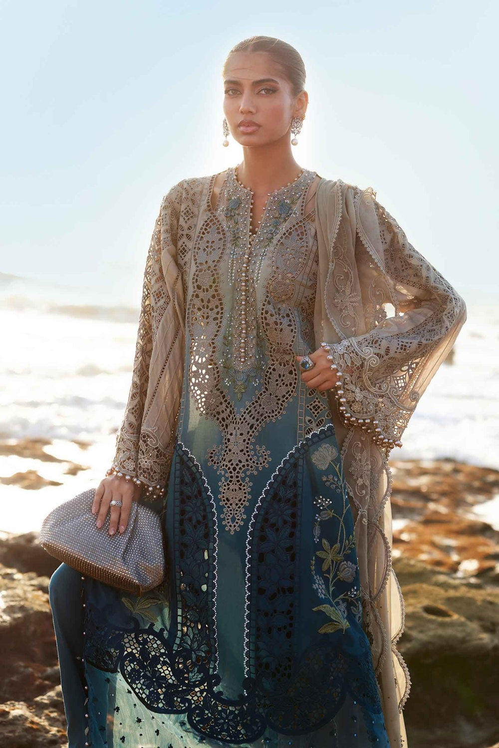 Ladies Embroidered Chikankari Organza Unstitched Dress Material Online in UK USA Canada