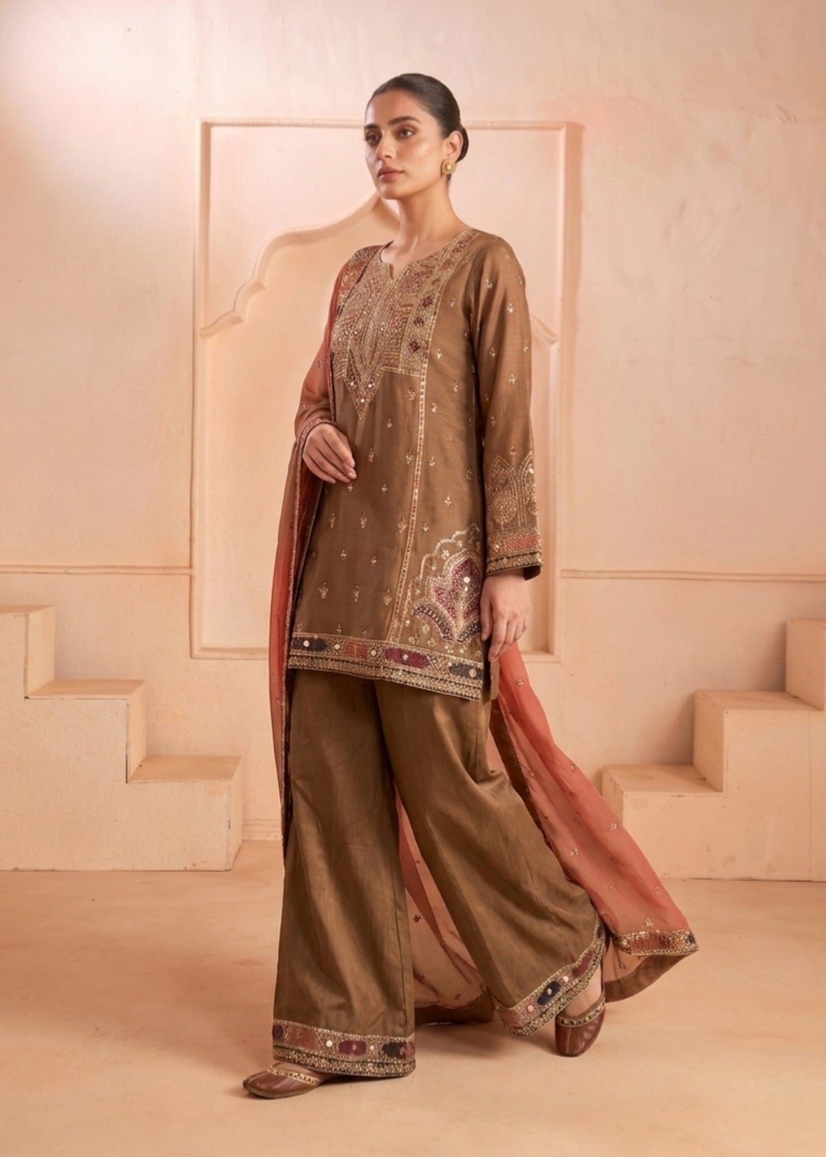 Ladies Embroidered Coffee Brown Shalwar Kameez Online in UK USA Canada