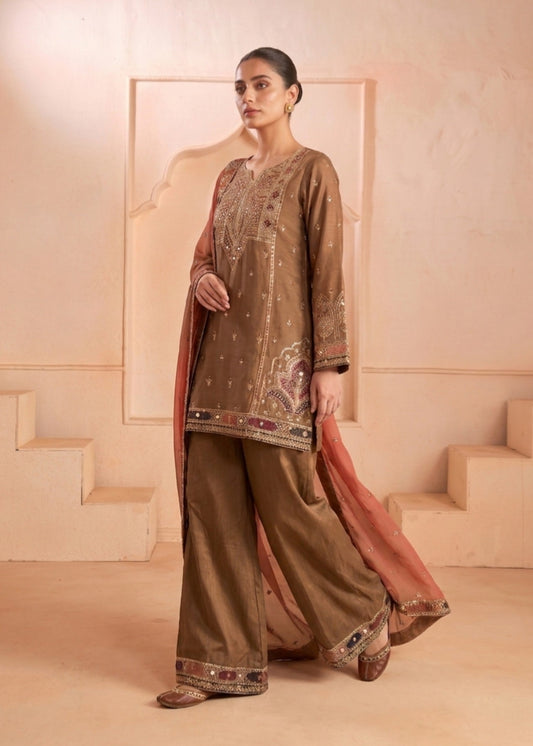 Ladies Embroidered Coffee Brown Shalwar Kameez Online in UK USA Canada