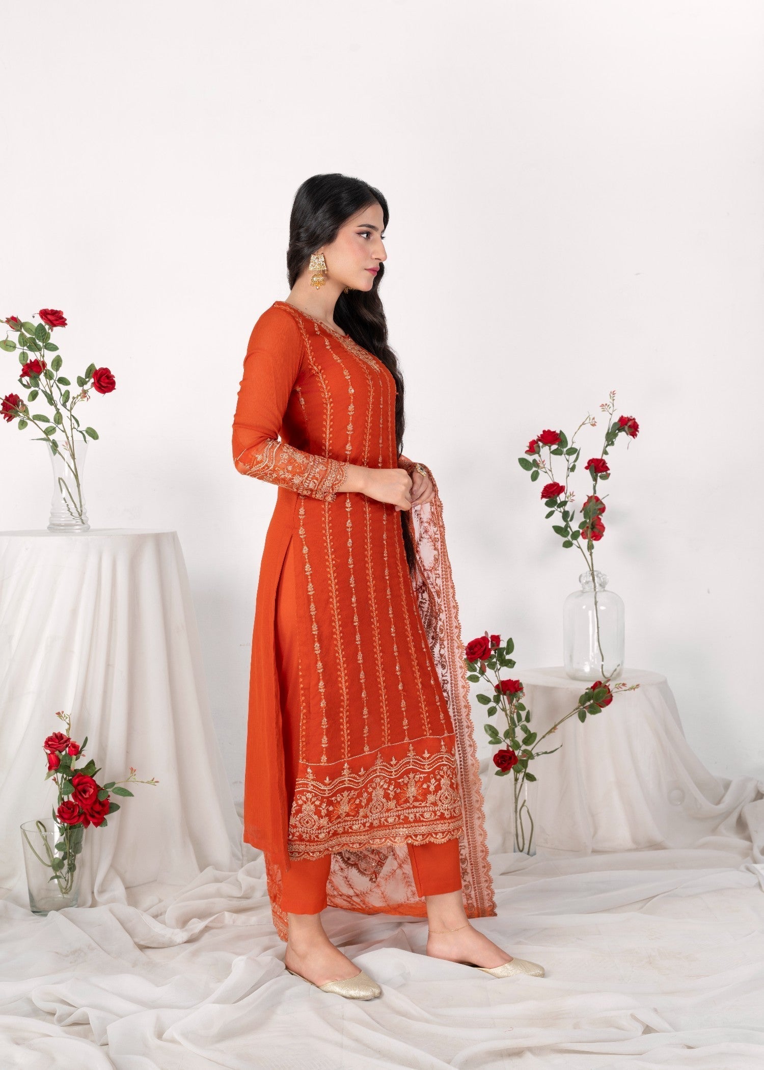 Ladies Embroidered Copper Orange Festive Salwar Kameez Online in UK USA Canada