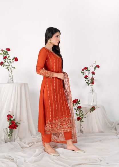 Ladies Embroidered Copper Orange Festive Salwar Kameez Online in UK USA Canada