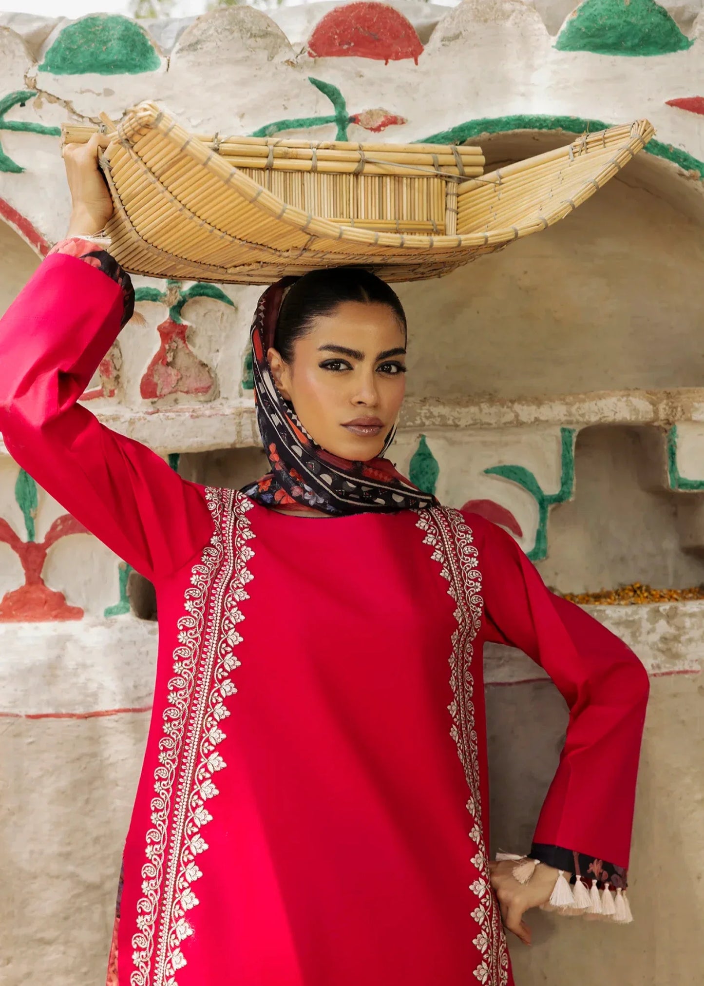 Ladies Embroidered Coral Red Farshi Shalwar Kameez Online in UK USA Canada