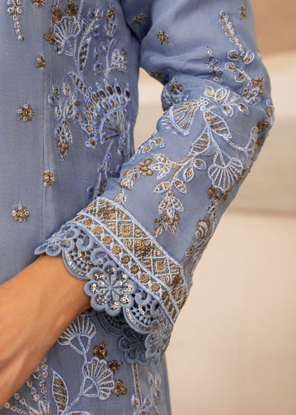 Ladies Embroidered Cornflower Blue Georgette Chiffon Suit Online in UK USA Canada