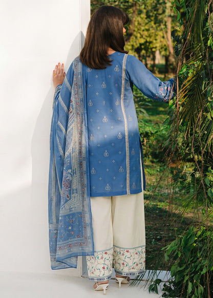 Ladies Embroidered Cornflower Blue Lawn Salwar Kameez Online in KSA Riyadh Saudi Arabia Oman Bahrain Qatar