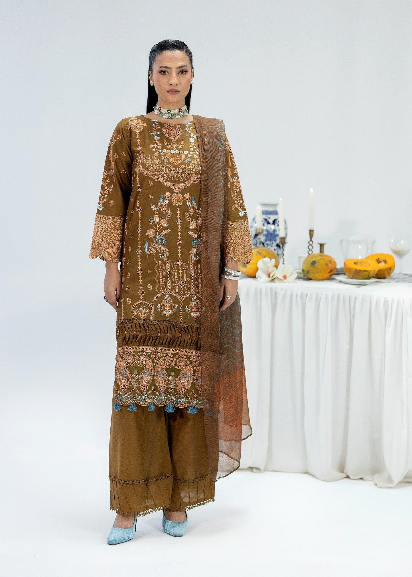 Ladies Embroidered Cotton Kurta Suit Online in UK USA Canada