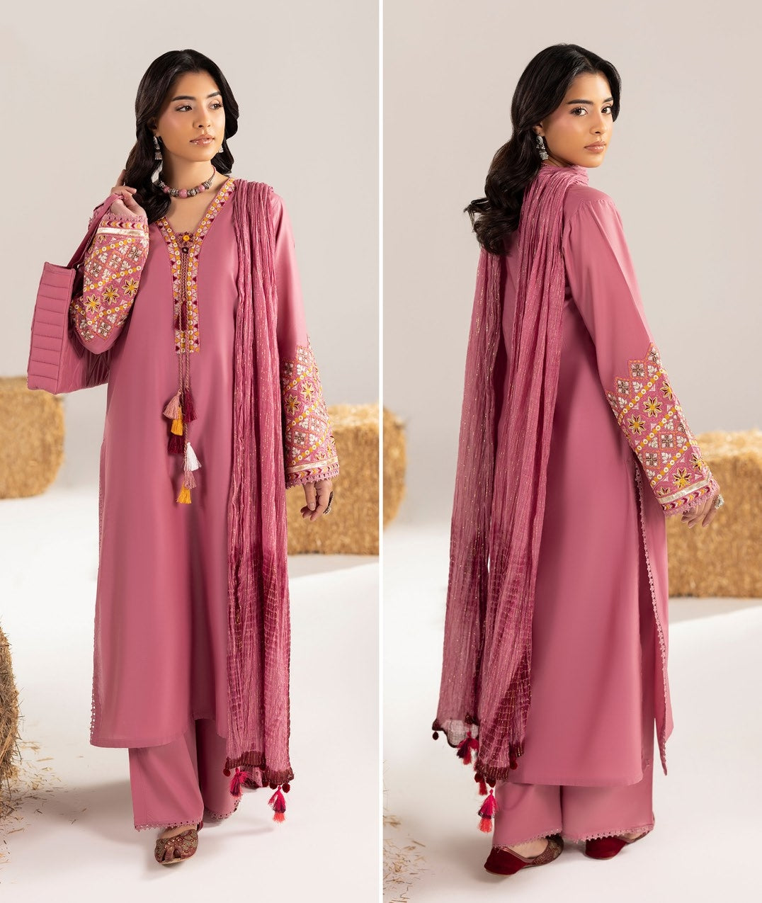 Ladies Embroidered Cotton Shalwar Kameez with Tote Online in UK USA Canada