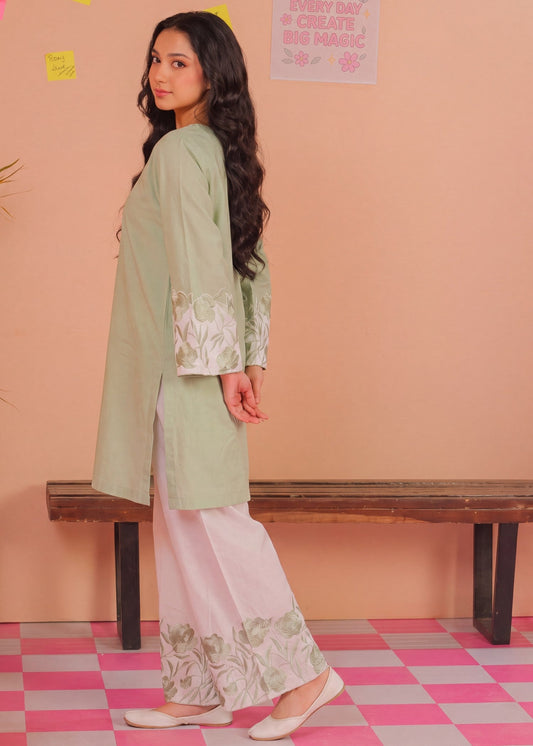 Ladies Embroidered Cotton Short Kurta with Trouser Online in UK USA Canada