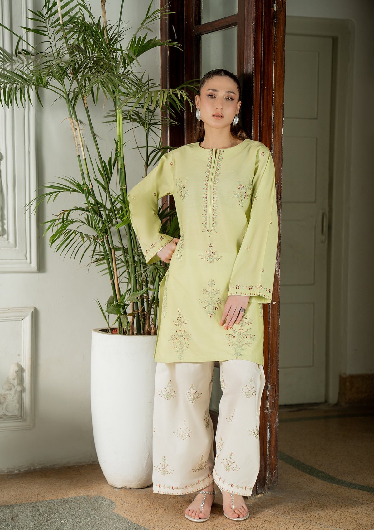 Ladies Embroidered Cotton Straight Kurta Pajama Online in UK USA Canada