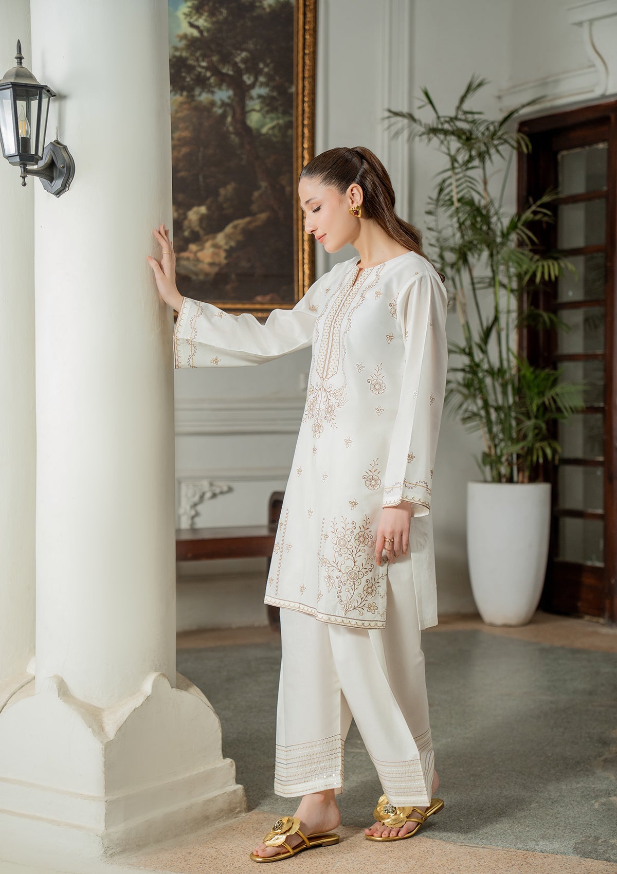 Ladies Embroidered Cotton Straight Kurta Suit Online in UK USA Canada