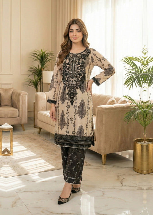 Ladies Embroidered Cream Farshi Shalwar Salwar Kameez Online in UK USA Canada